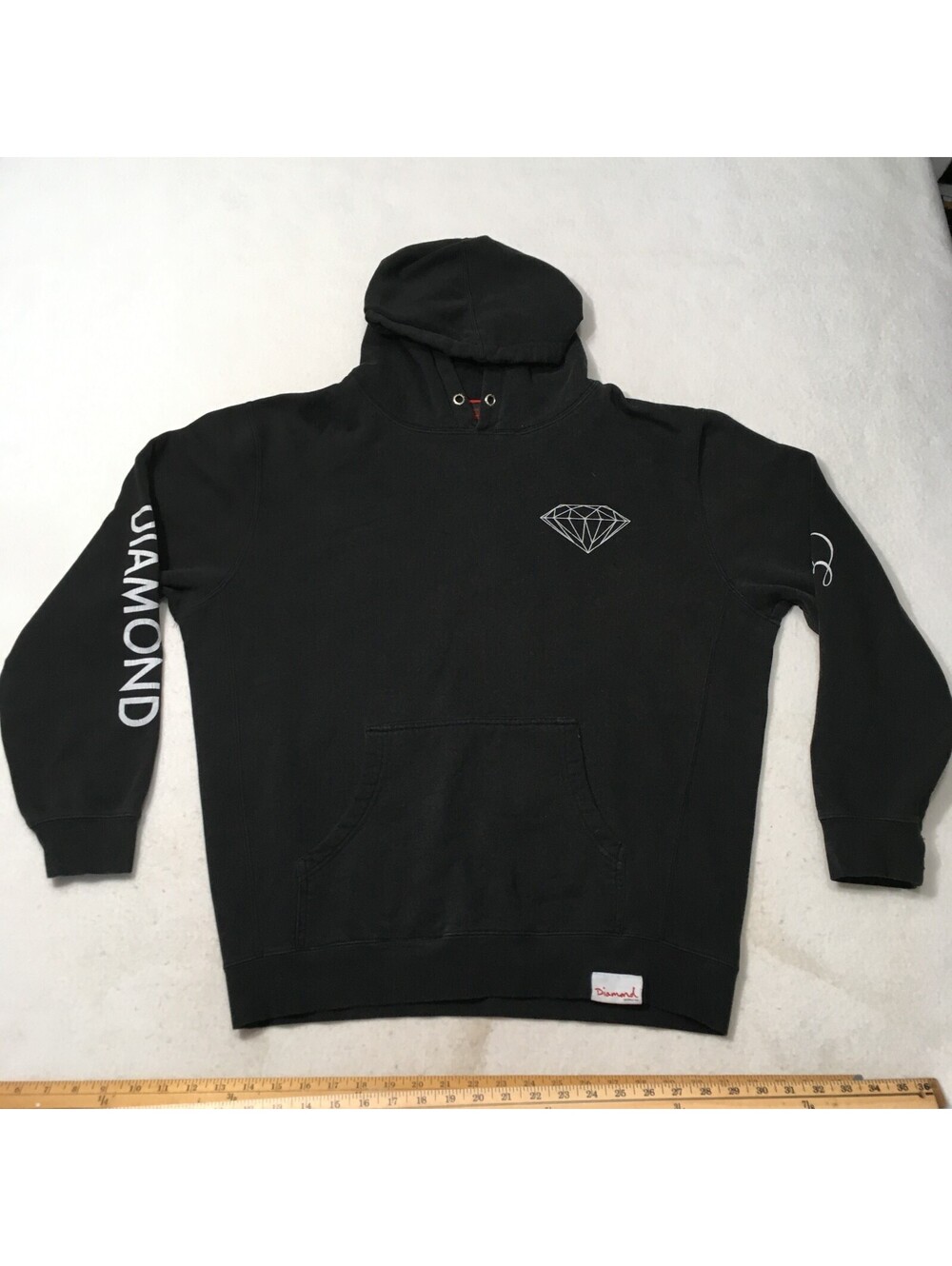 Diamond Supply Co Hoodie Mens Large Black Pullover spell out sleeves Sweatshirt